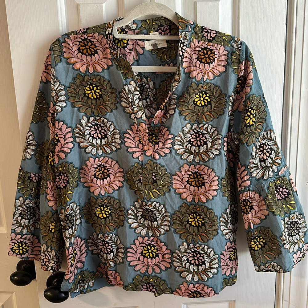 LOFT 100% Cotton Floral Blouse Size Large